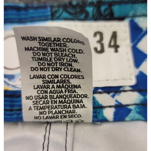 Op Ocean Pacific Board Shorts 34 Black Blue Pink Geometric Print 90s Vintage - Picture 9 of 11